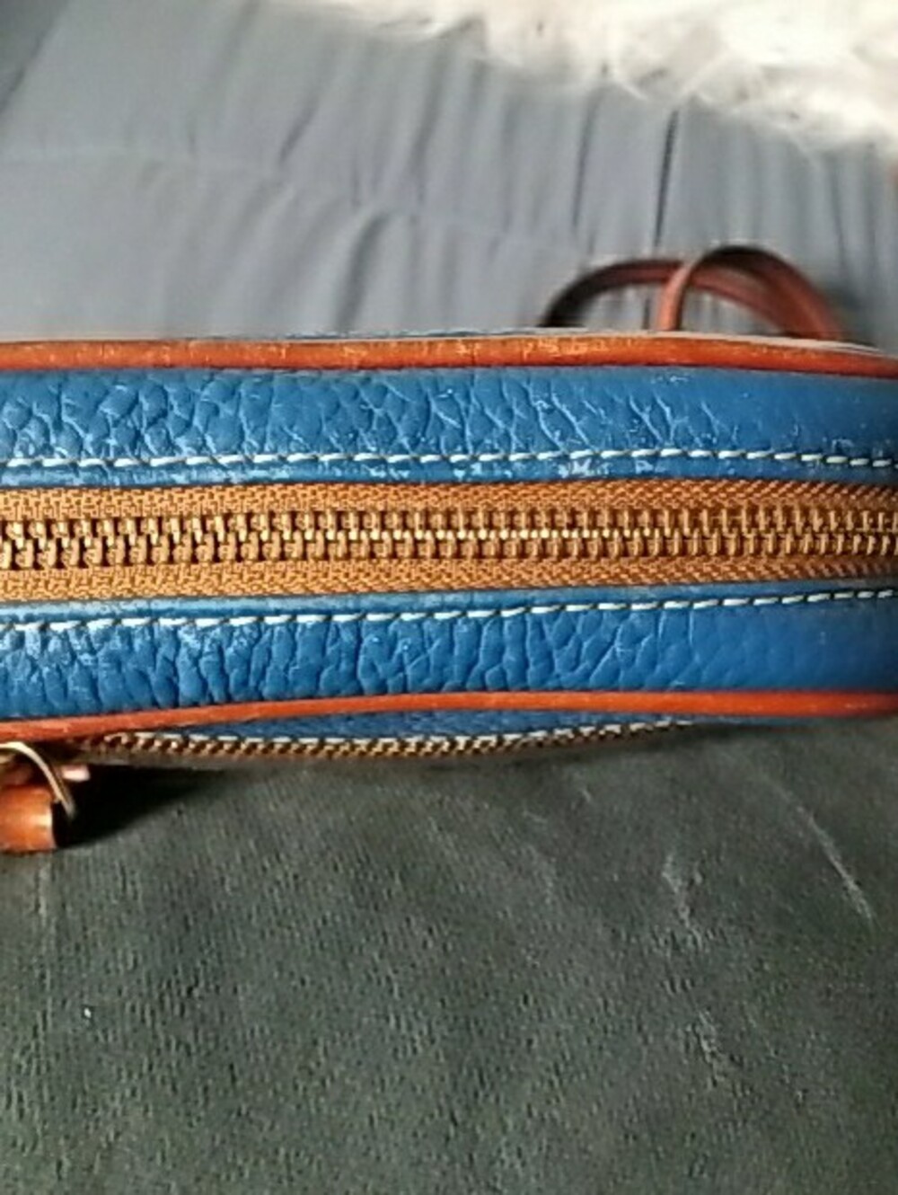 Dooney & Bourke Blue Pebbled Leather Crossbody with Brown Trim - Picture 7 of 13